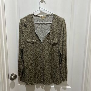 Democracy Olive Leopard Button-Down Shirt